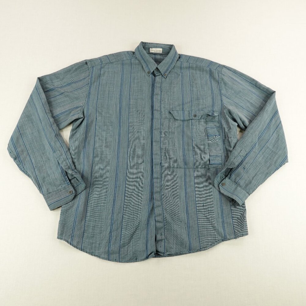 Vintage Gianni Versace Shirt Mens XL 52 Green Wool Stripes Button Up Italy ^